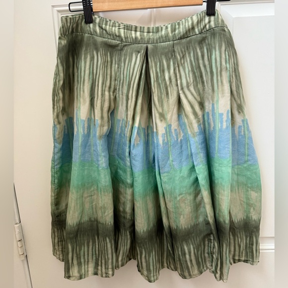 Bandolino Silk Green and Blue A-Line Pleated Skirt - Picture 1 of 11